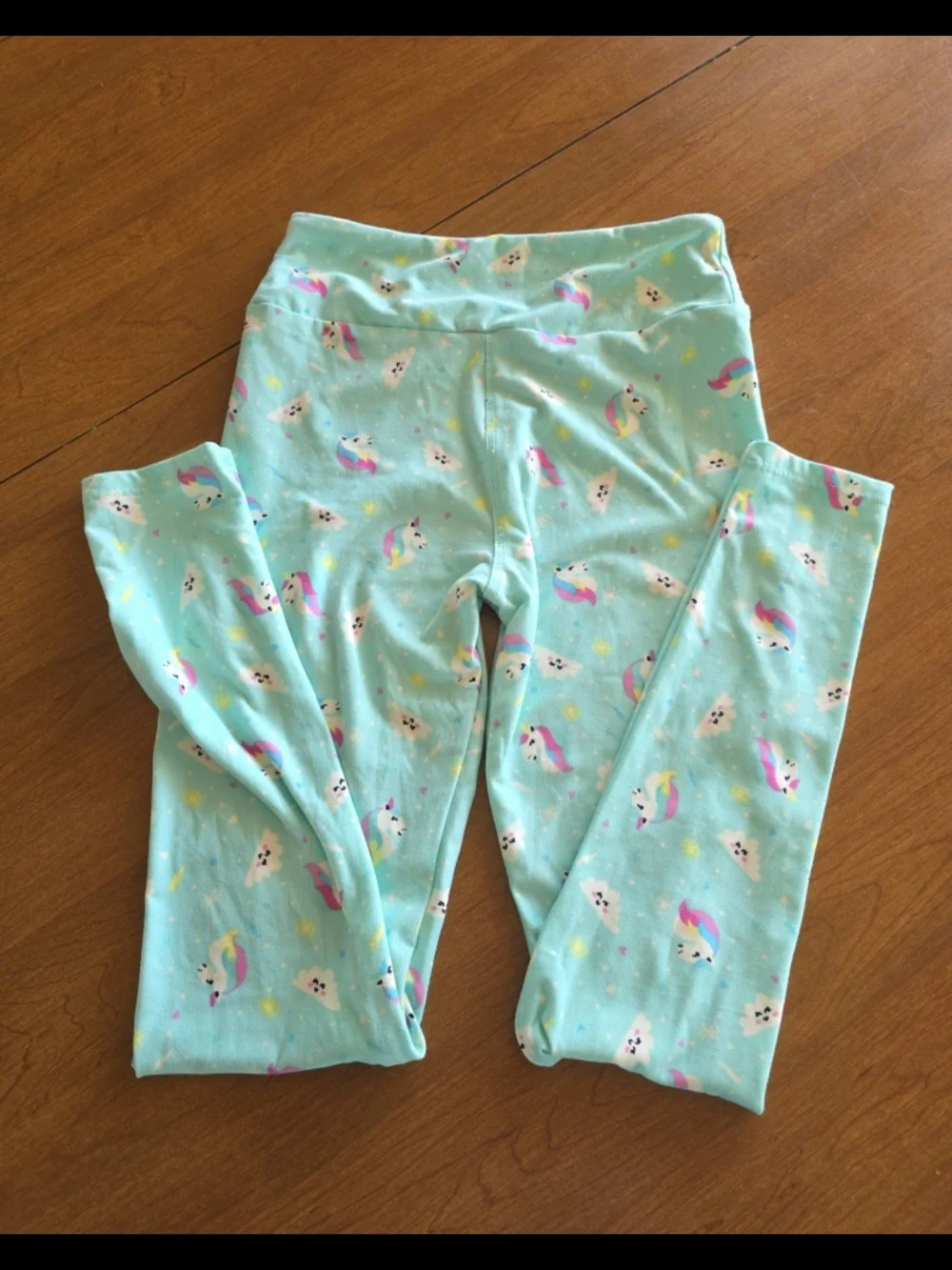 Kids Unicorn Print Light Aqua Leggings